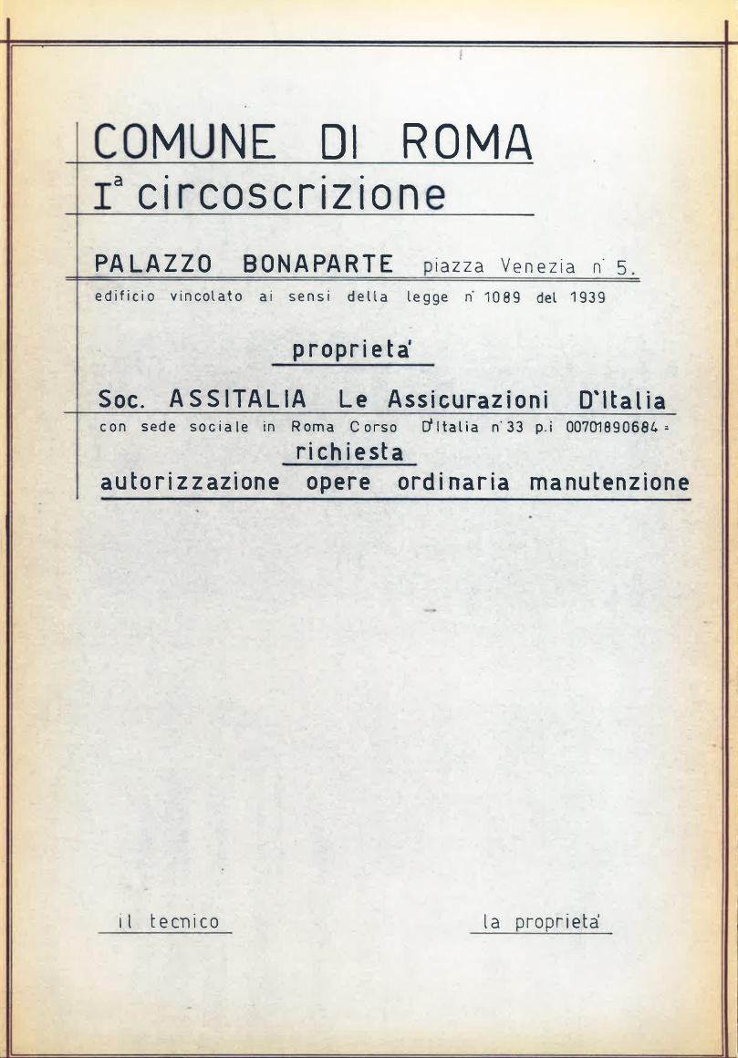 Dal fascicolo di palazzo Bonaparte in Archivio