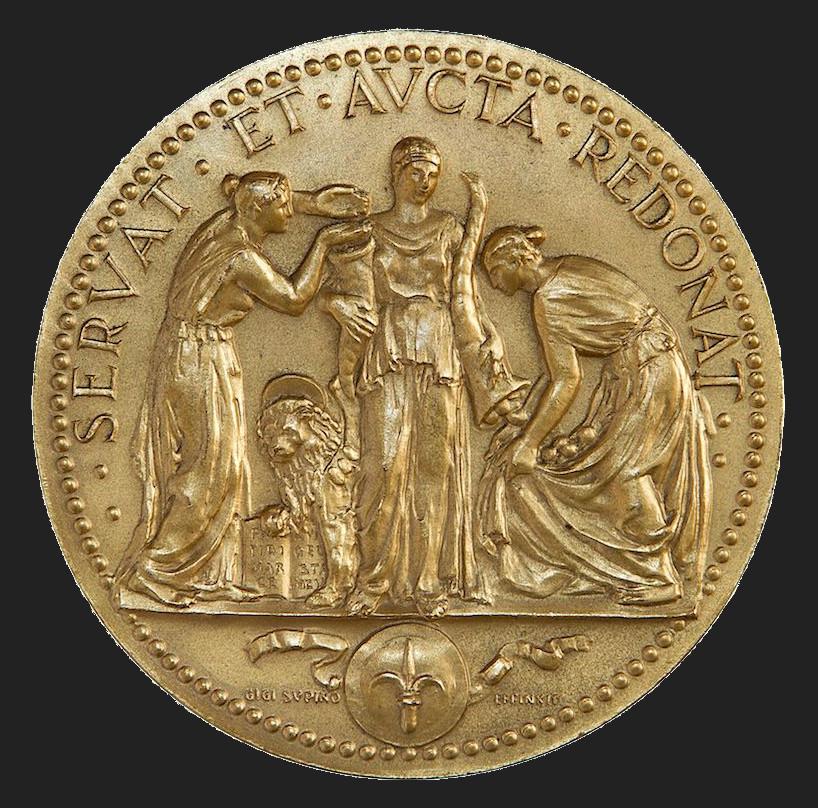 Gigi Supino, Medaglia del centenario, bronzo dorato (1931), Collezione d’arte Gruppo Generali, ph. Massimo Goina