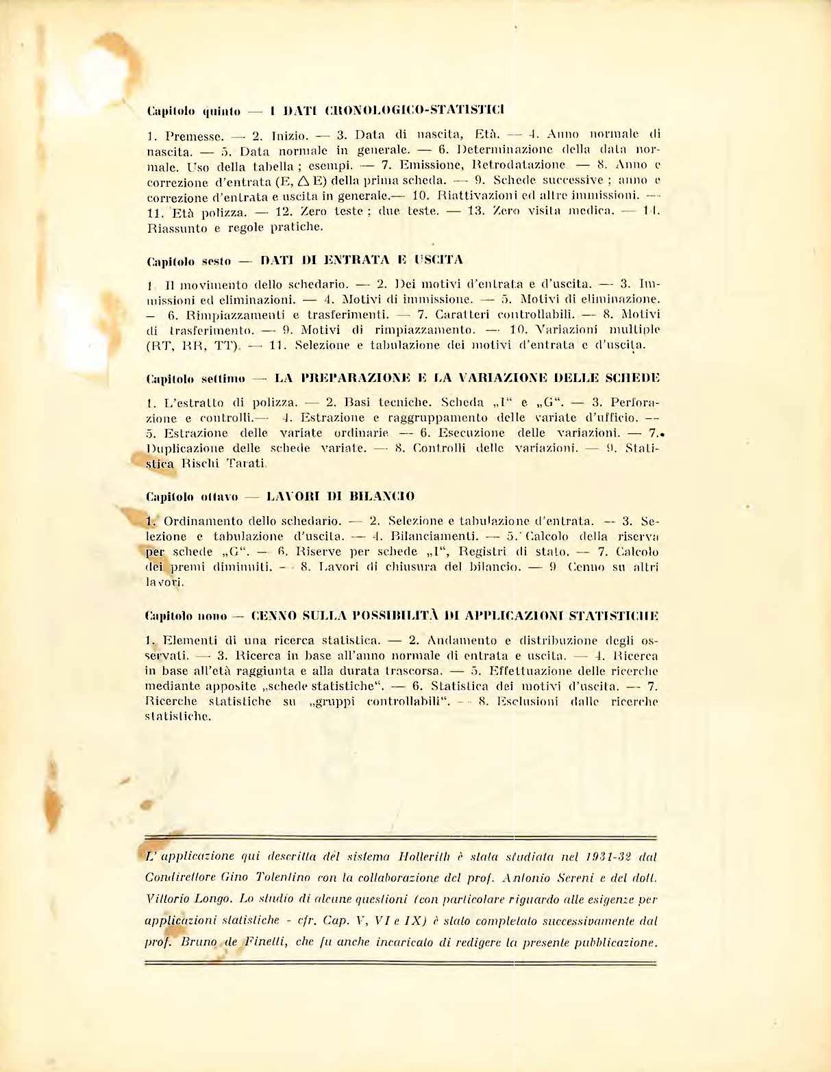 Fascicolo illustrativo dell’applicazione del sistema Hollerith redatto da Bruno de Finetti (Trieste, 1938), pagina interna