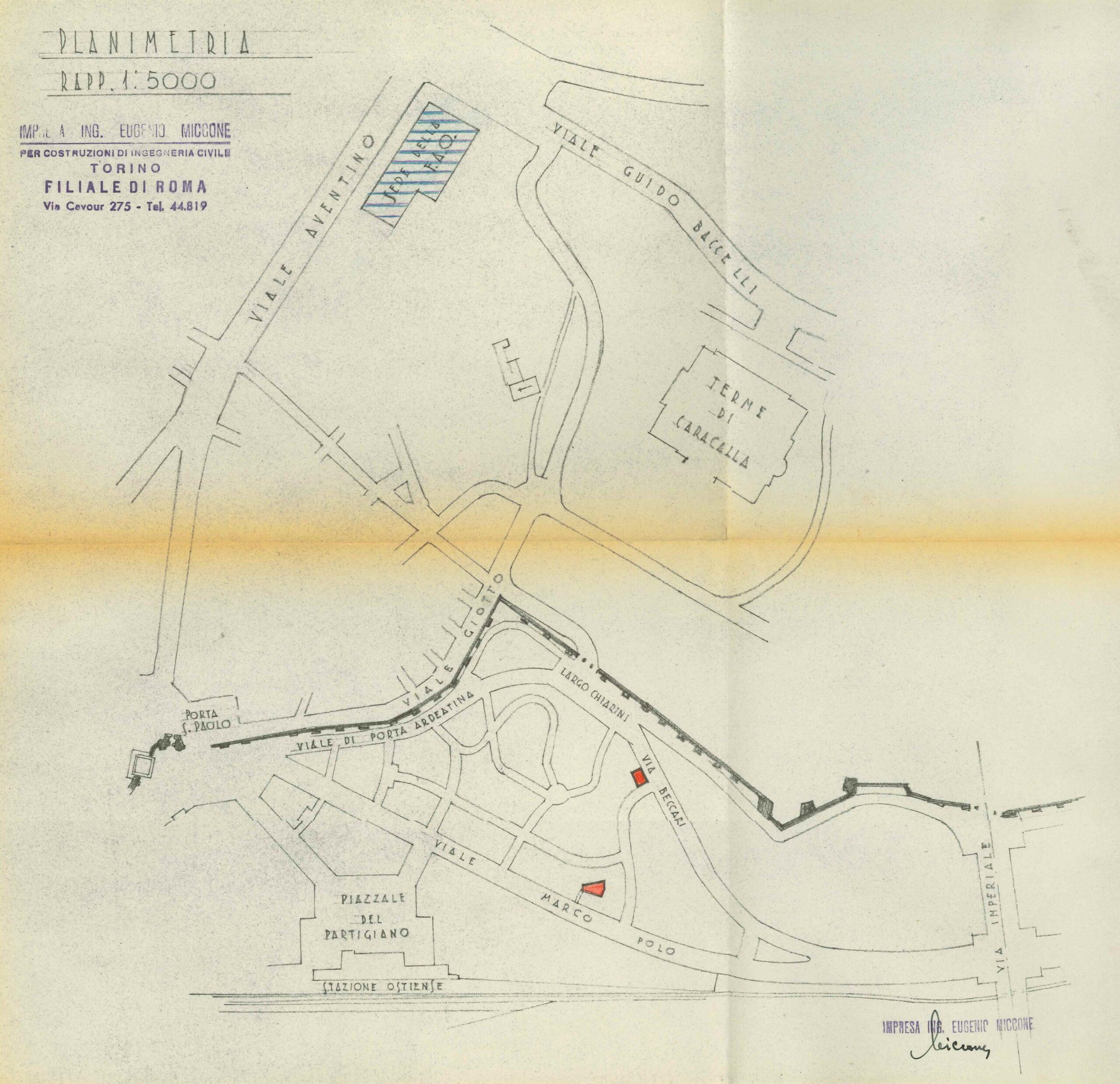 Planimetria parziale dell'Aventino dell'Impresa Ing. Miccone, fs. 82.10 (1950)