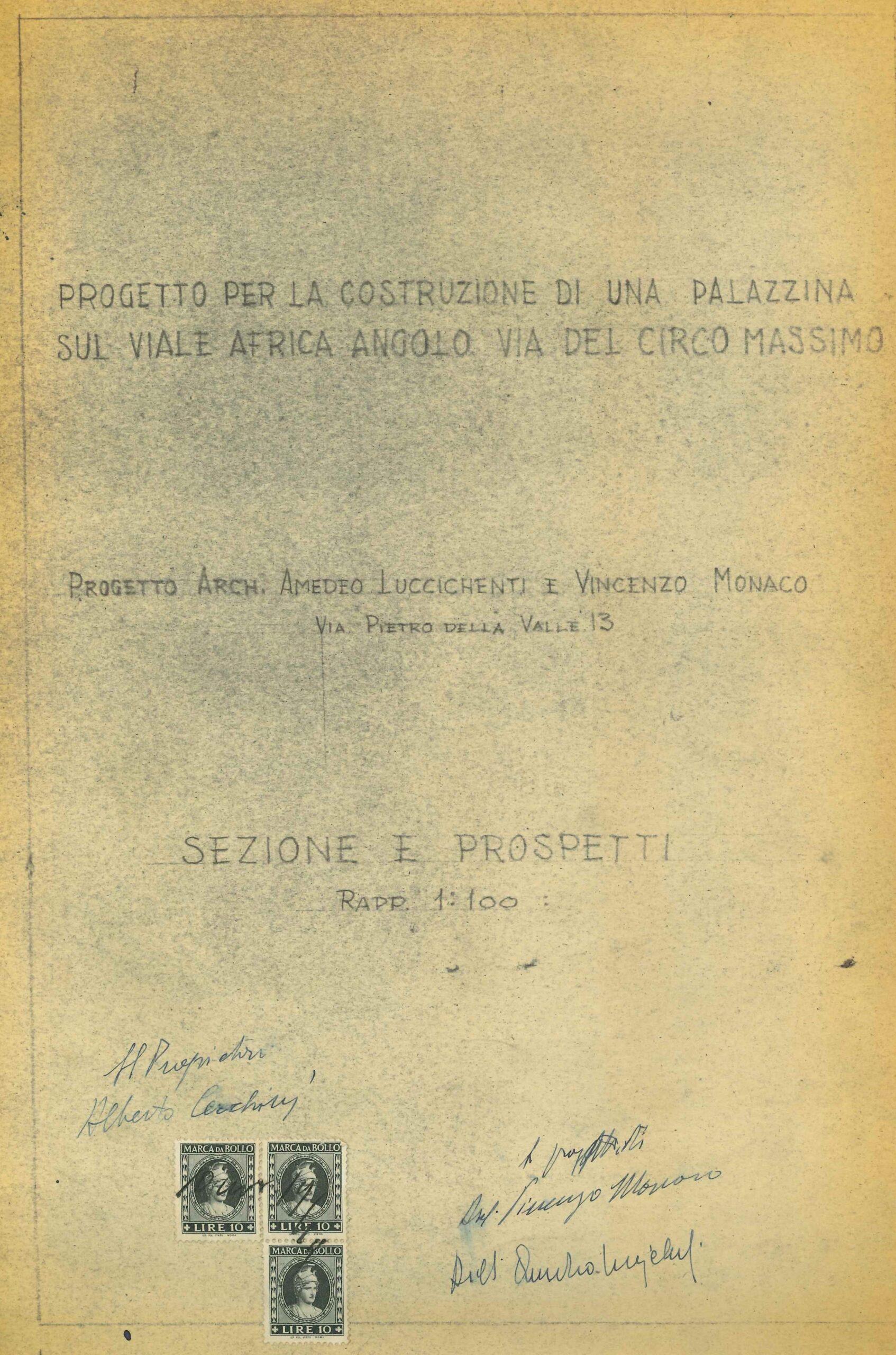 Fronte del progetto dell'Impresa Cecchini, fs. 82.11 (1950)