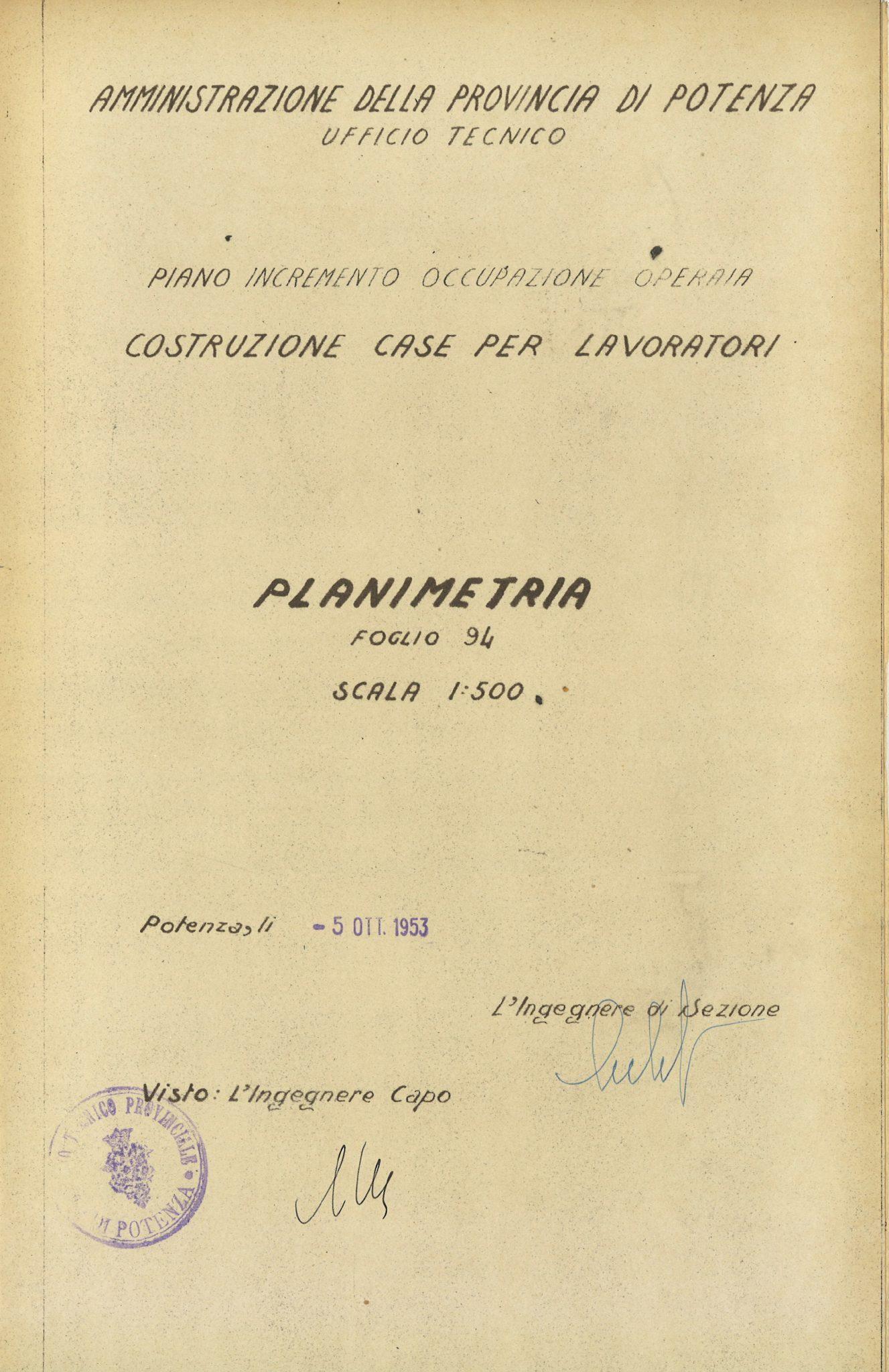 Planimetria delle aree per le costruzioni INA-Casa (Potenza, 1953)