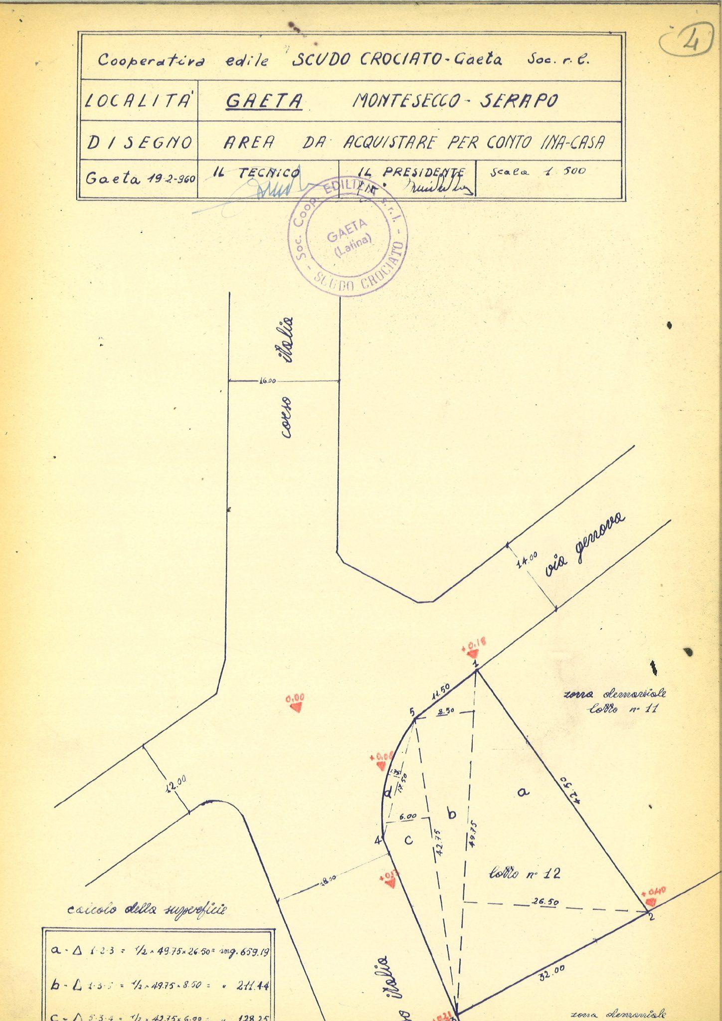 Misurazione di area per costruzioni INA-Casa in Gaeta (1960)