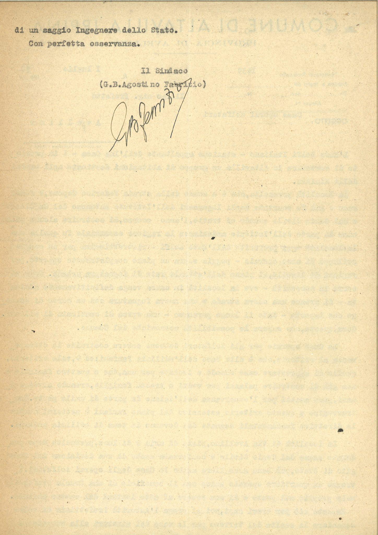 Lettera del Comune di Altavilla Irpina con oggetto 'Case operai zolfatari' - Recto (1950)