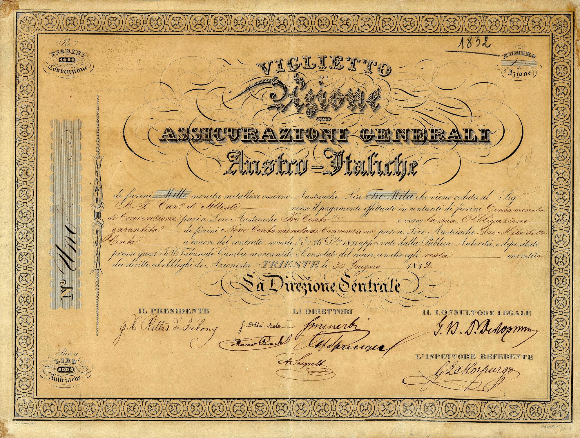Share Certificate No. 1 (1832)