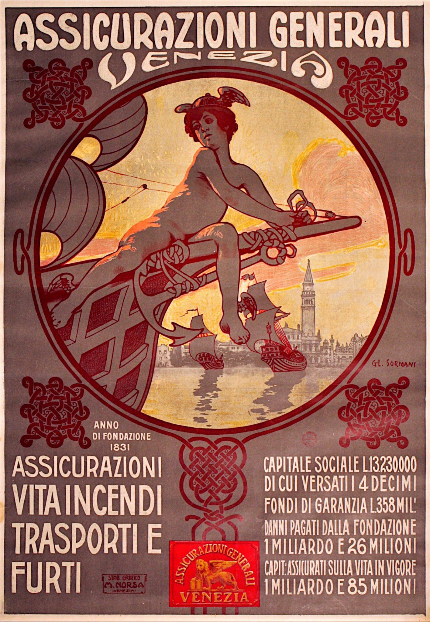 Gian Luciano Sormani, Advertising Poster of Assicurazioni Generali Venezia (1910) / ph. Massimo Goina