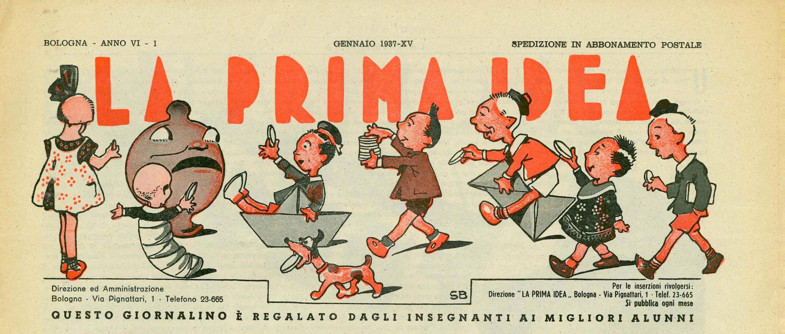 “La Prima Idea”, particolare della prima pagina (Bologna, anno VI, n. 1, gennaio 1937)