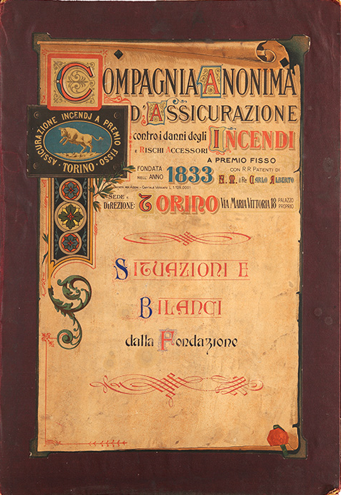 Frontespizio della raccolta di situazioni e bilanci dalla fondazione 1833 al 1910