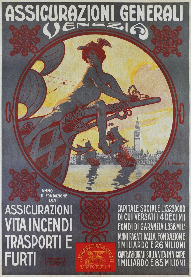 GIan Luciano Sormani, Manifesto Assicurazioni Generali Venezia, cromolitografia, 1910