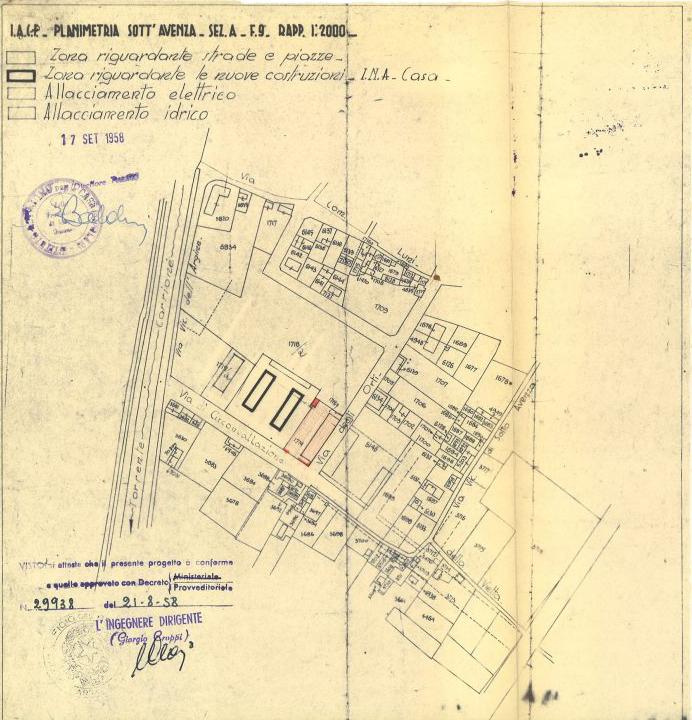 Planimetria area di costruzione Piano INA-Casa (1953)