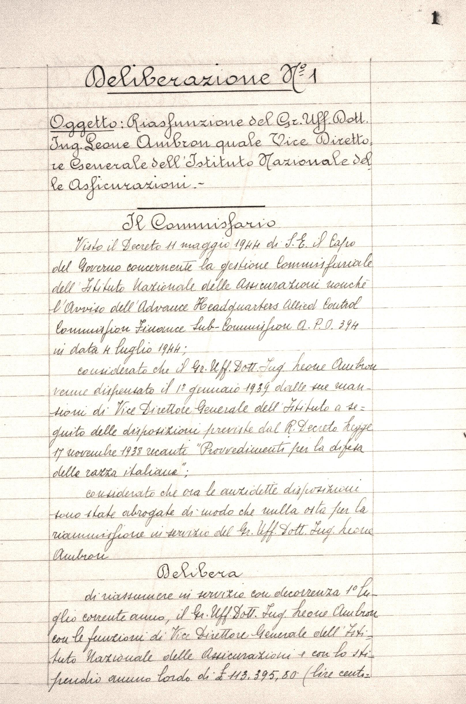 Deliberazione del Commissario De Liguoro (1944)