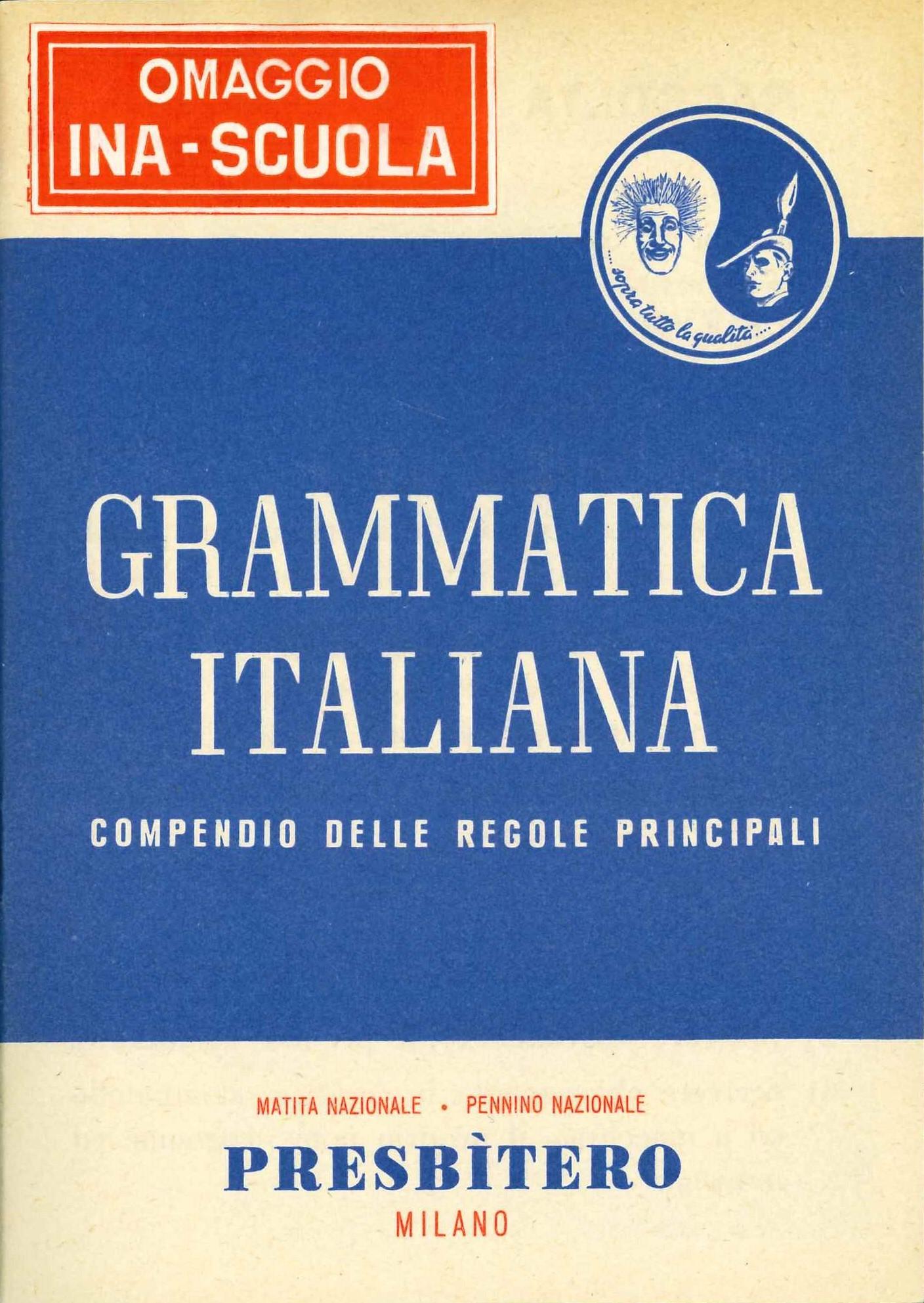 Opuscolo Grammatica italiana, copertina anteriore (Milano, 1955)