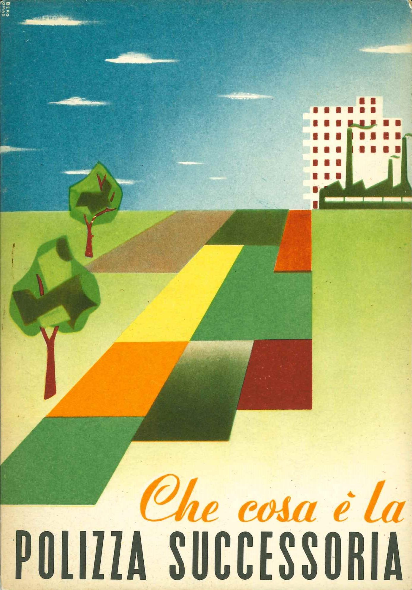 Opuscolo “Che cosa è la polizza successoria?”, copertina anteriore - Italo Bergomas (Roma, 1953)