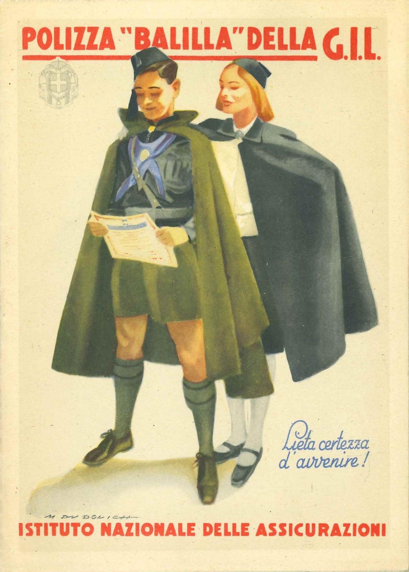 Opuscolo “Polizza Balilla della GIL”, copertina anteriore - Marcello Dudovich (Milano, 1938)