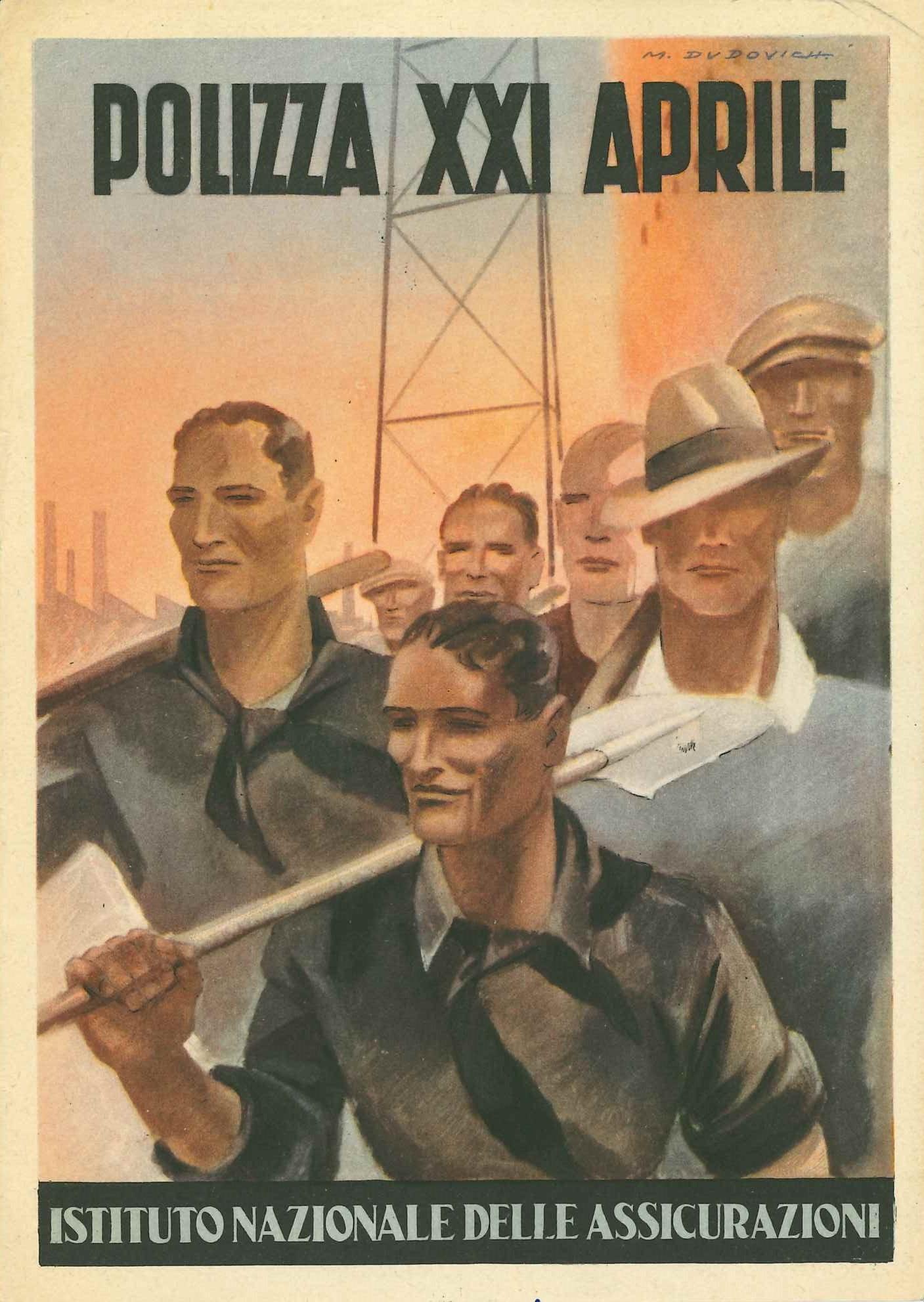 Opuscolo “Polizza XXI aprile”, copertina anteriore - Marcello Dudovich (Milano, 1938)