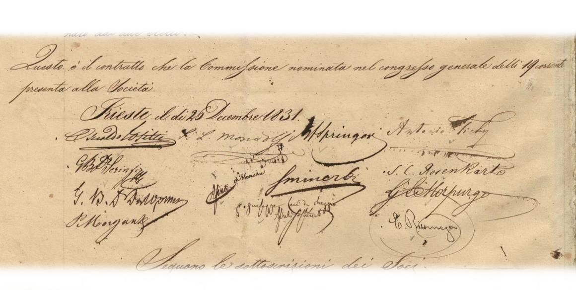 Firme della Commissione in calce al contratto sociale (Trieste, 1831)