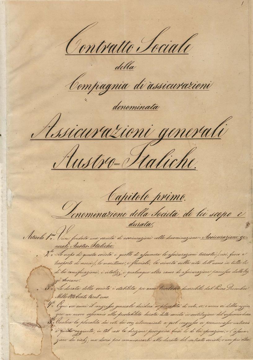Prima pagina del contratto sociale (Trieste, 1831)