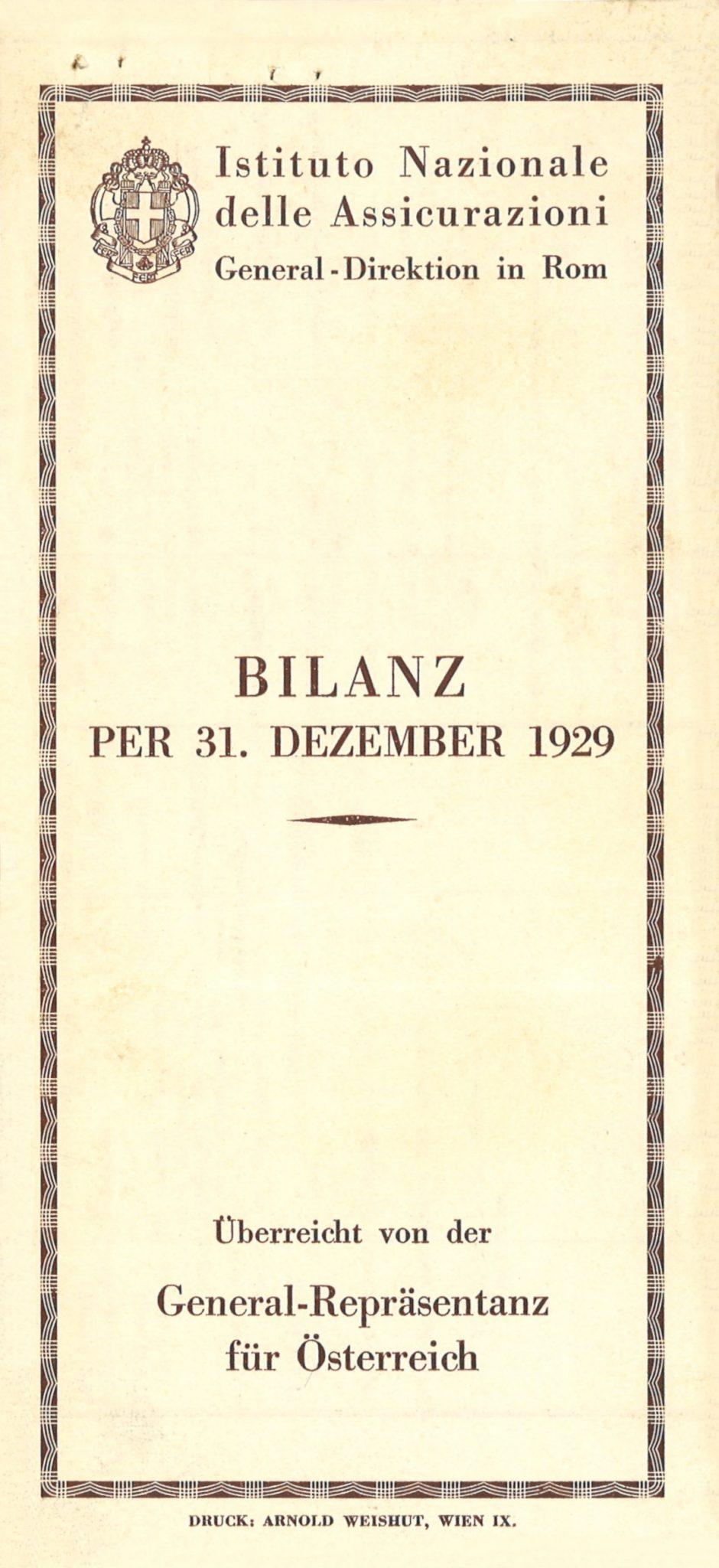 Bilancio dell’esercizio 1929 della rappresentanza in Austria (1930)