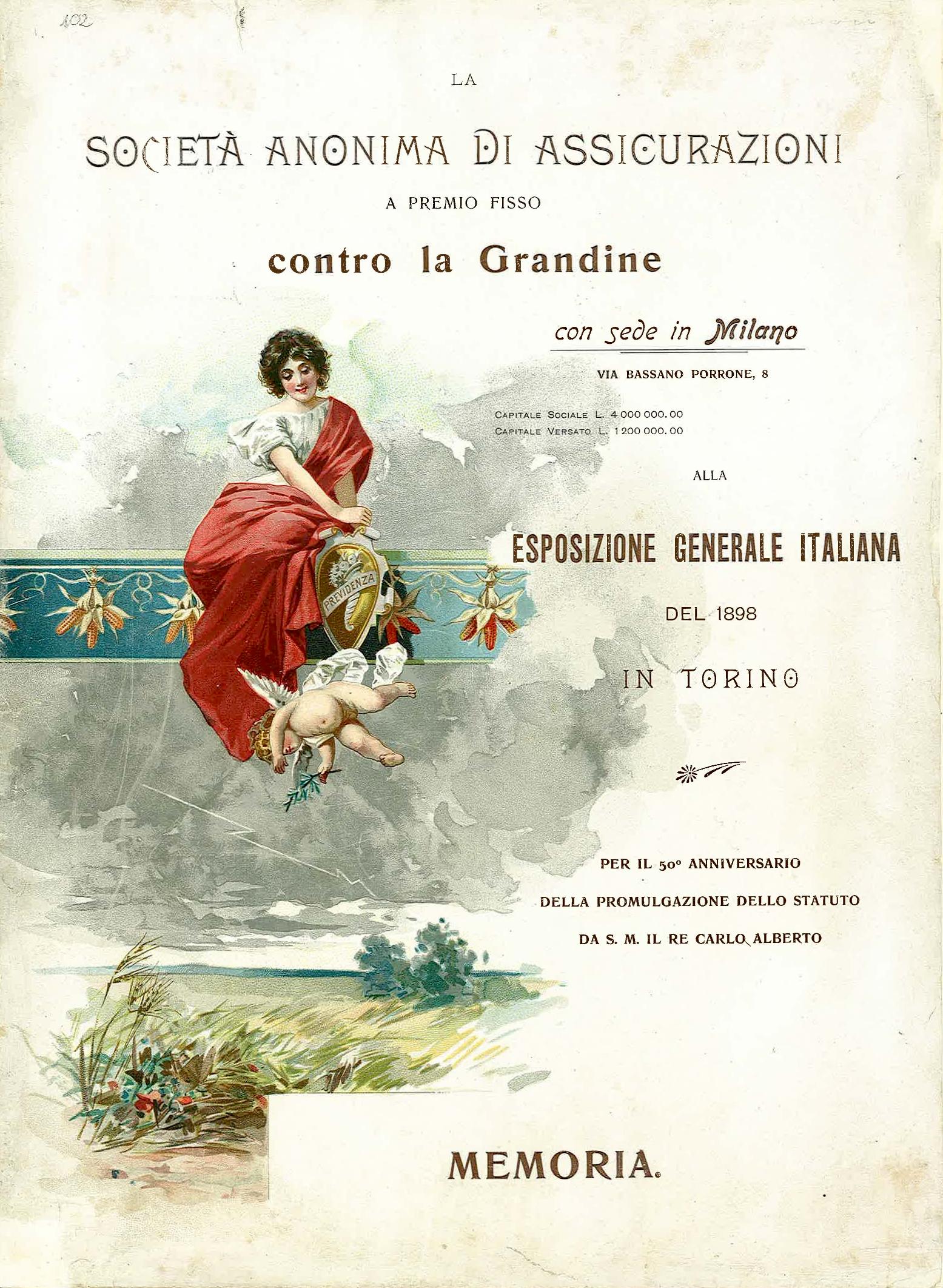 Memoria dell'Anonima Grandine all'Esposizione generale italiana, coperta (Torino, 1898)
