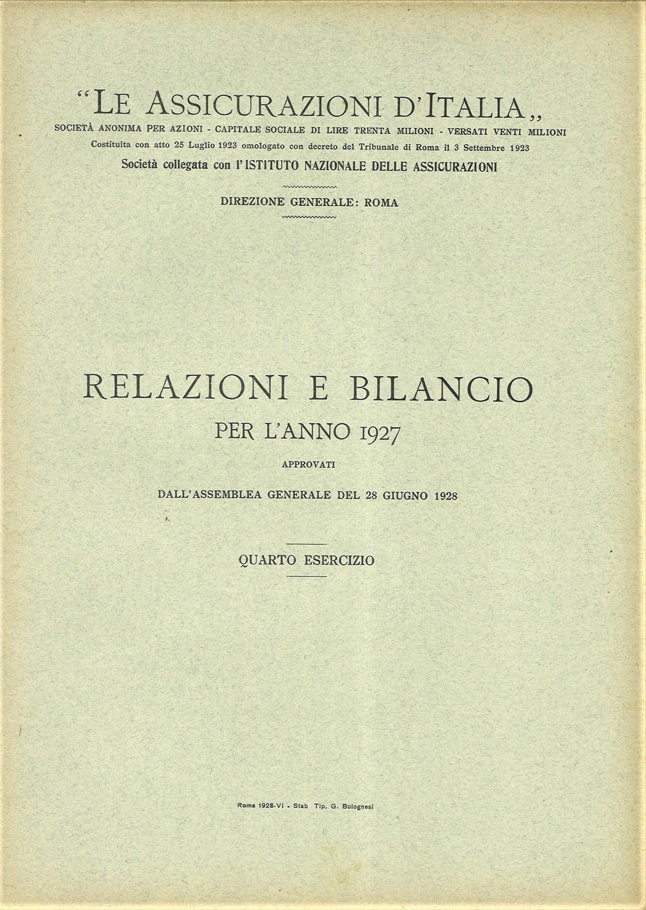 Relazioni e bilancio de Le Assicurazioni d'Italia per l'anno 1927 (1928)