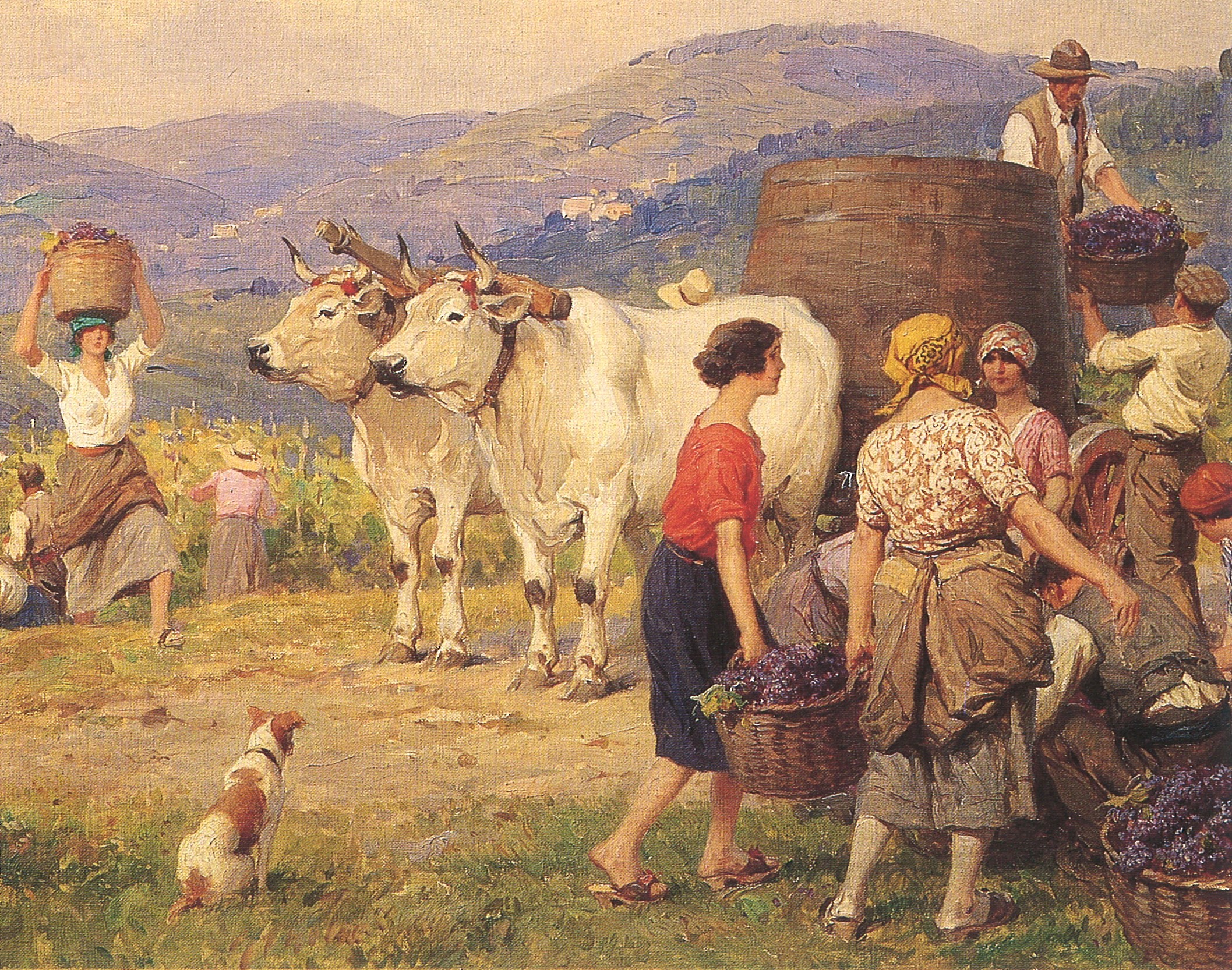 Achille Beltrame, Raccolta dell’uva, watercolour on cardboard (1923) / ph. Massimo Goina 