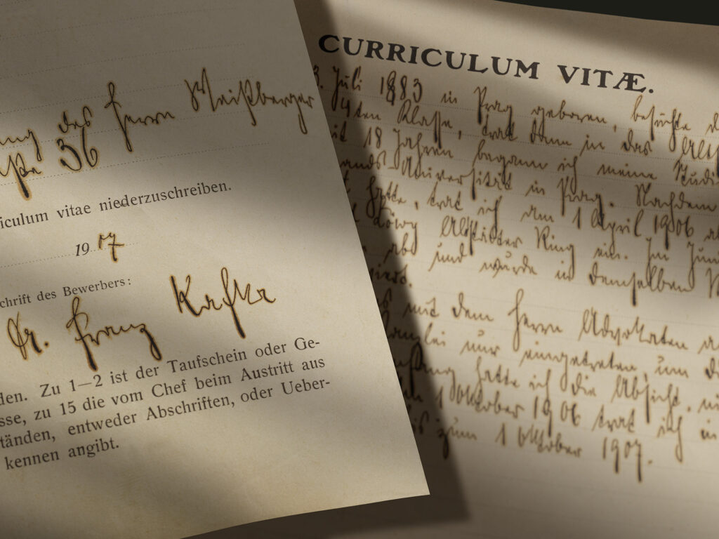 Franz Kafka’s Assicurazioni Generali job application, with curriculum vitae (Prague, October 2, 1907) / ph. Massimo Gardone
