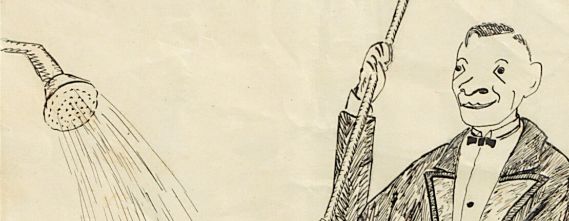 Bruno de Finetti, Assicurazioni Geniali S.A., pen drawing, 1935 (detail)