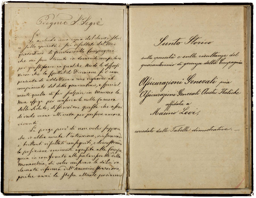 Sunto storico di Masino Levi (1878), lettera dedicatoria e frontespizio / ph. Duccio Zennaro