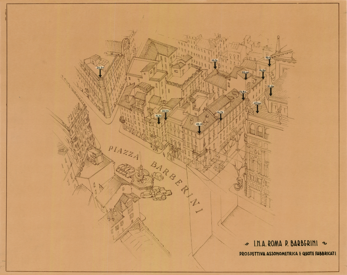 Axonometric view of Piazza Barberini (1960s)
