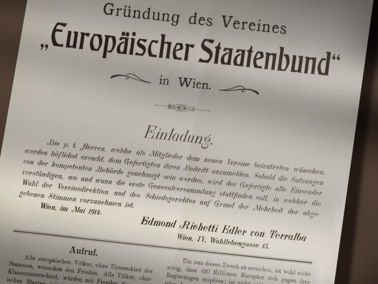 The Europäischer Staatenbund pamphlet (Association of European States ) by Edmondo Richetti (Vienna, May 1914) / ph. Massimo Gardone