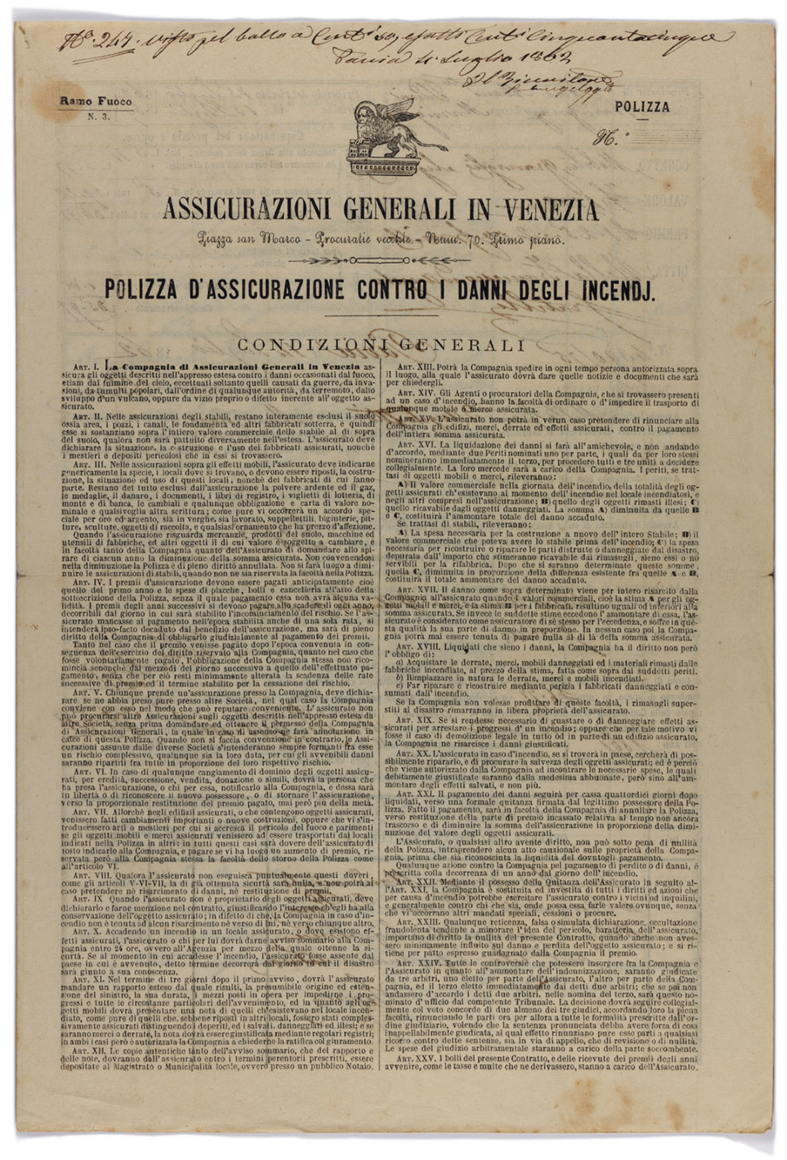 Mella brothers fire insurance policy (Pavia, 1862) / ph. Duccio Zennaro