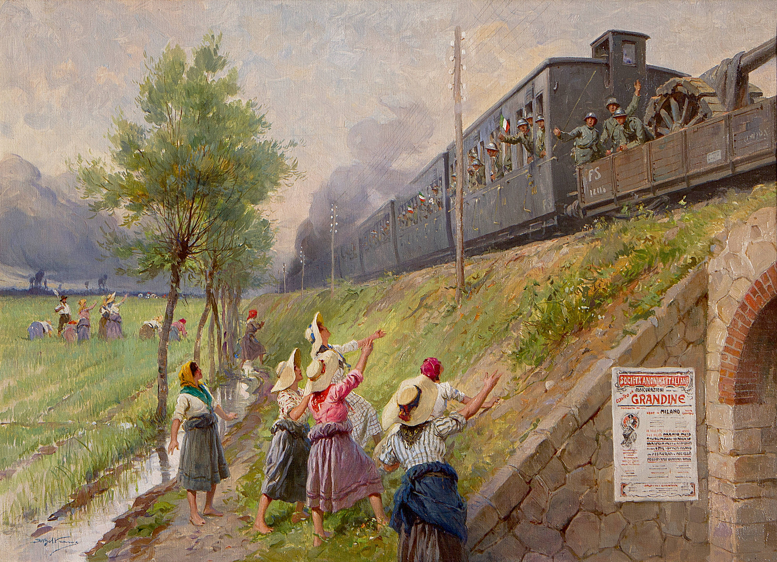 Achille Beltrame, Partenza dei soldati, olio su tela (1918) / ph. Massimo Goina 