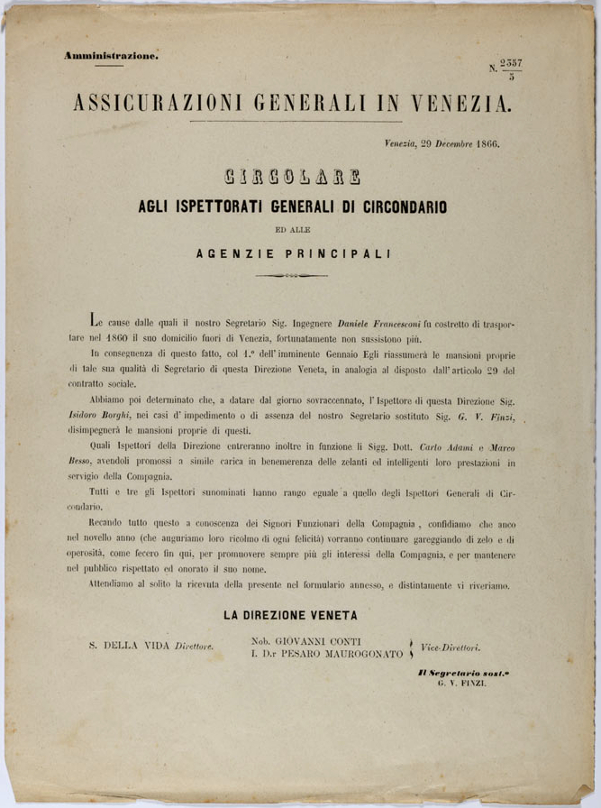 Circolare della Direzione veneta (1866) / ph. Duccio Zennaro