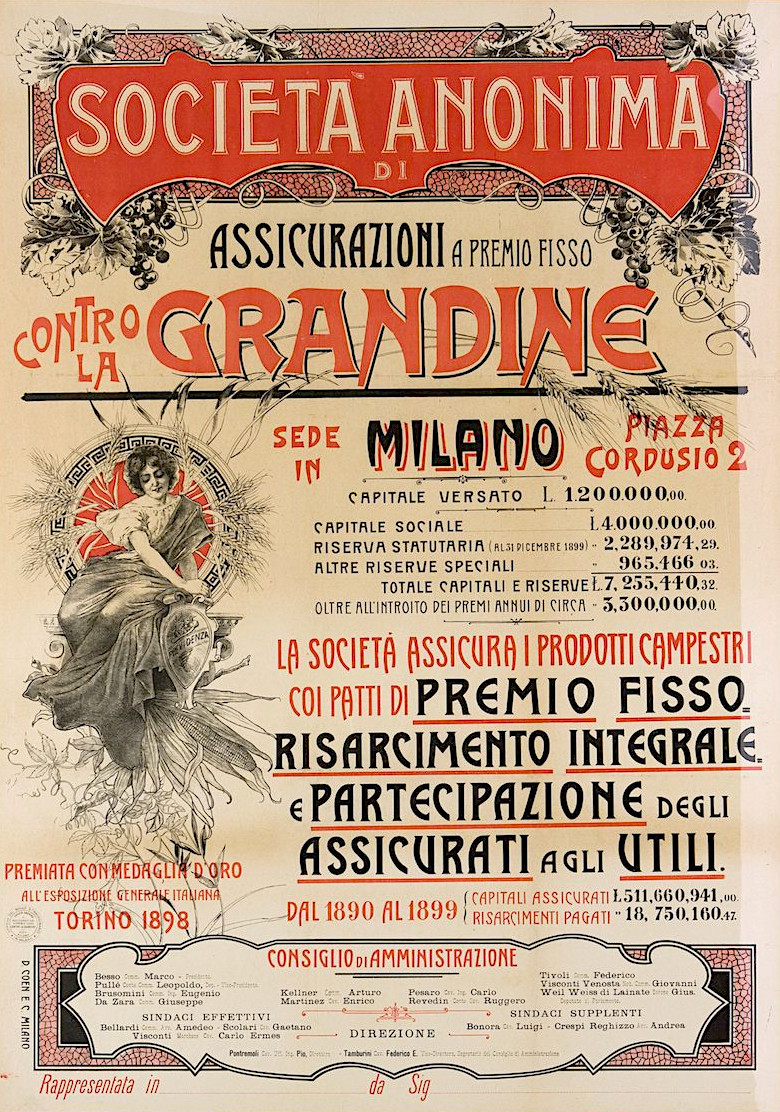 Anonymous, advertising poster for L’Anonima Grandine (1900), ph. Massimo Goina