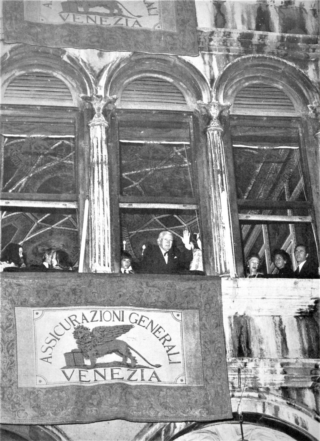 Charlie Chaplin visiting the Procuratie Vecchie, Venice, from the Bollettino, No. 6, July-September 1972