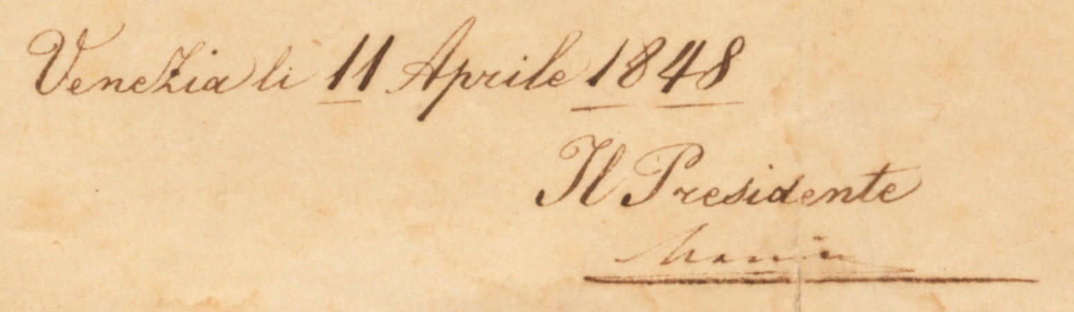 Decree of the Venetian Republic (Venice, 11 April 1848), detail showing the signature of Daniele Manin