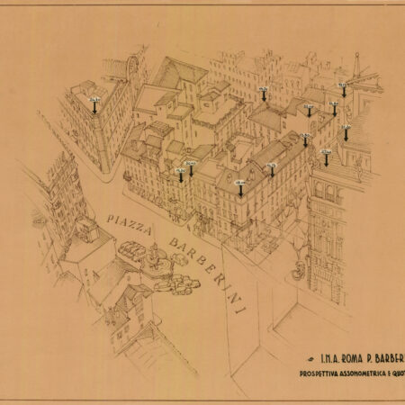 Prospettiva assonometrica di piazza Barberini (anni sessanta del XX sec.)
