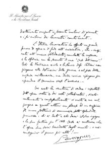 Lettera del ministro del Lavoro Ezio Vigorelli a INA, verso (Roma, 1956)