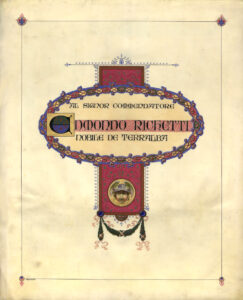 Diploma in onore di Edmondo Richetti in occasione del suo pensionamento (1913), frontespizio