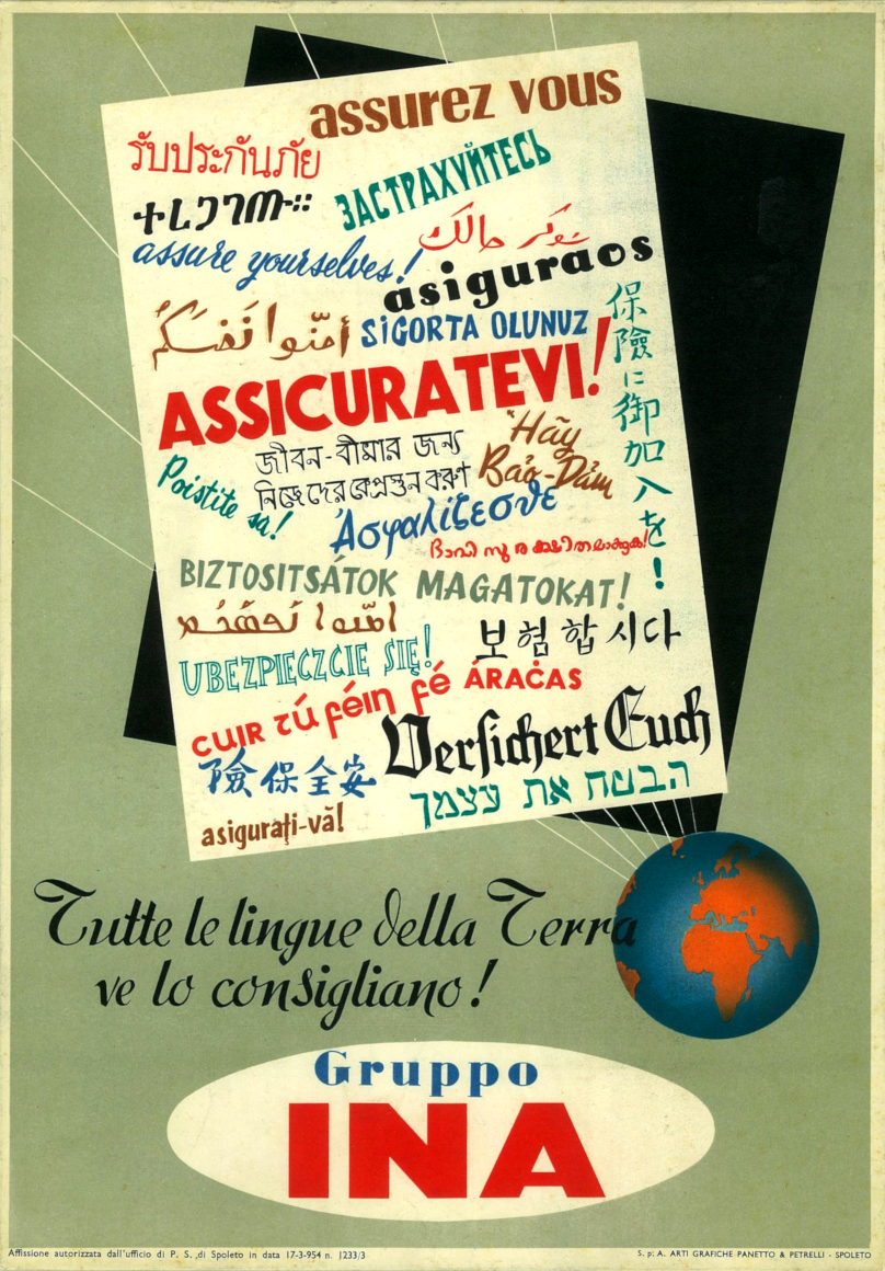 Cartello pubblicitario da tavolo “Assicuratevi!” (1955)