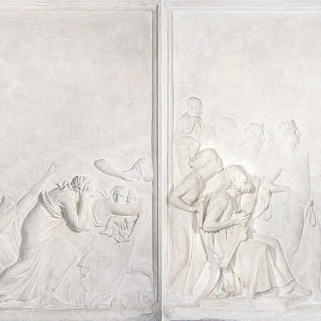 Antonio Canova (Possagno, 1757 – Venezia, 1822), La morte di Priamo (1787 – 1790) e La danza dei figli di Alcinoo (1790 – 1792), gesso, 142 x 280 cm, Trieste, Collezione d’Arte Gruppo Generali