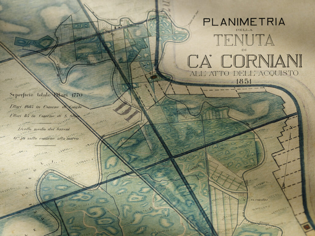 Planimetria della tenuta di Ca’ Corniani all’atto dell’acquisto (1851) / ph. Massimo Gardone