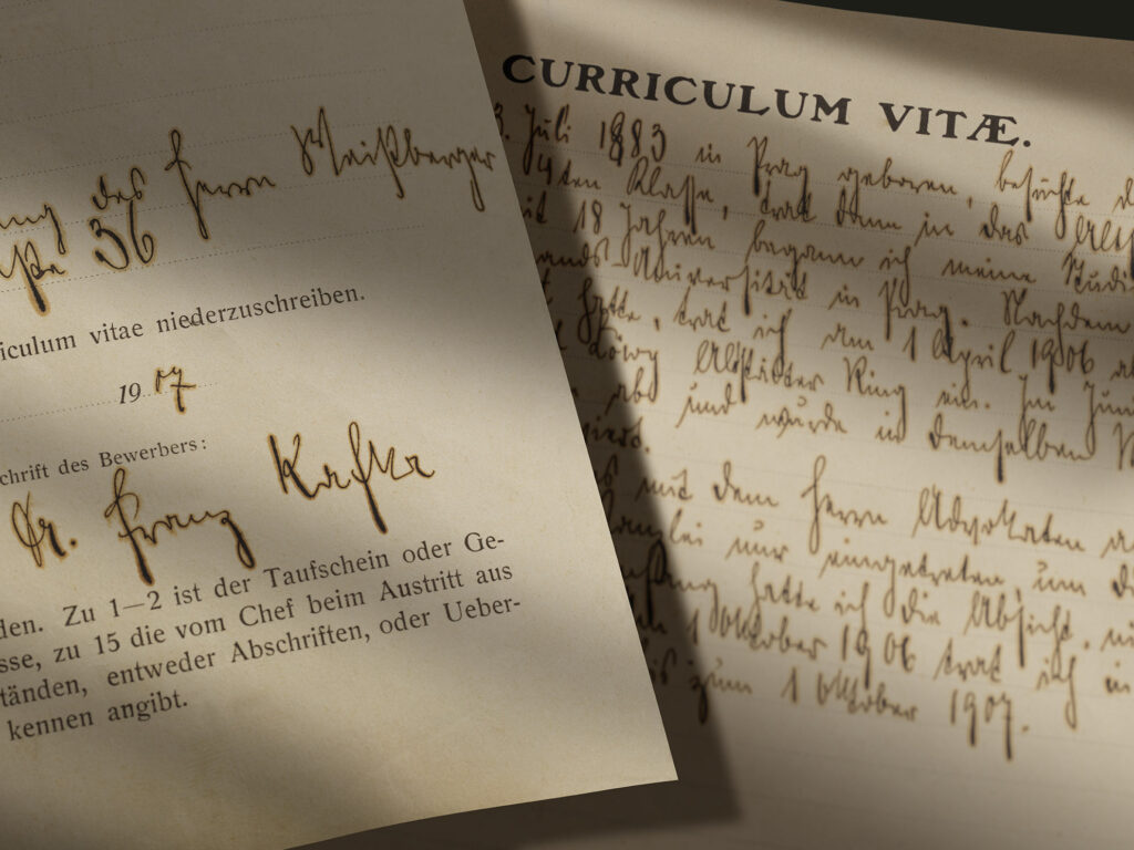 Richiesta d’impiego alle Assicurazioni Generali di Franz Kafka, con curriculum vitae (Praga, 2 ottobre 1907) / ph. Massimo Gardone