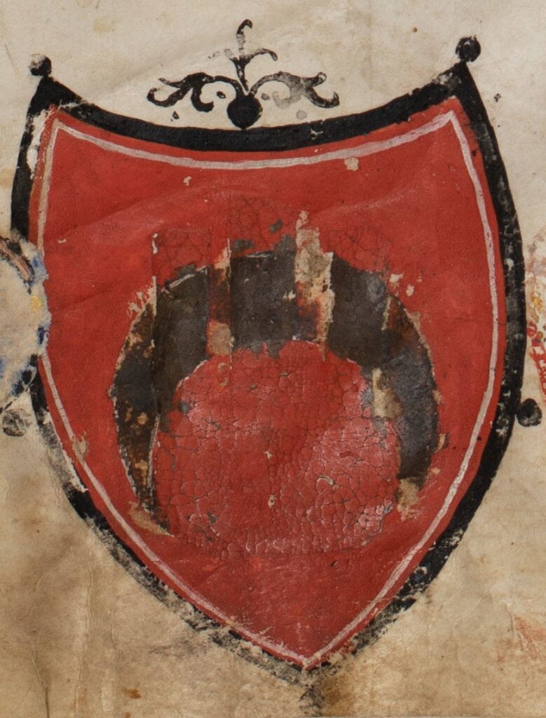 Seneca, Epistulae morales ad Lucilium (fine XIV-inizi XV sec.), particolare dello stemma del casato dei de Luna d'Aragona / ph. Camilla Bach 